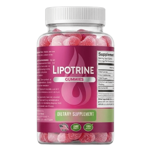 Lipotriine gummies shown next to a glass jar